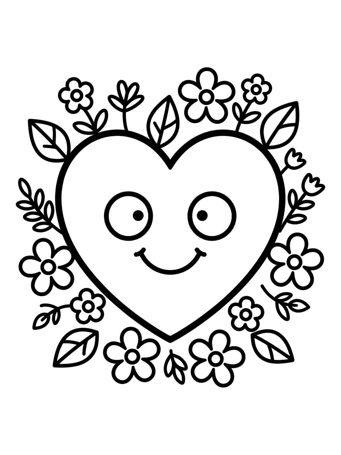 Desenho de coração com flores para colorir