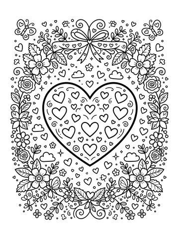 Desenho de coração com moldura para colorir