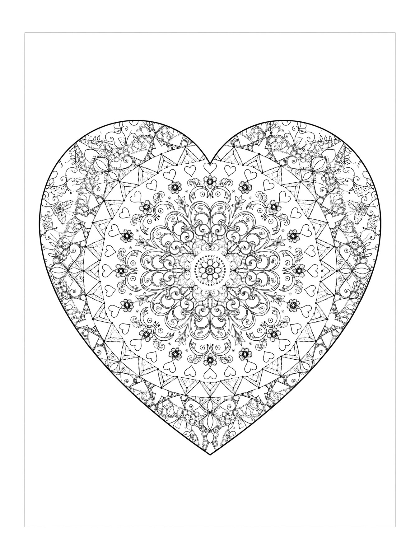 Desenho de coração com padrões para colorir