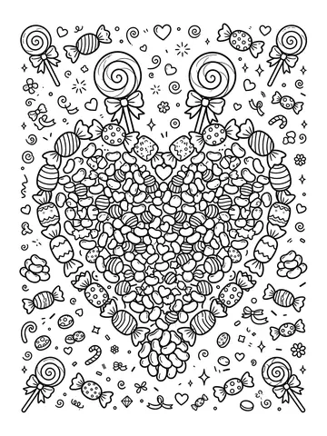 Desenho de coração de doces para colorir