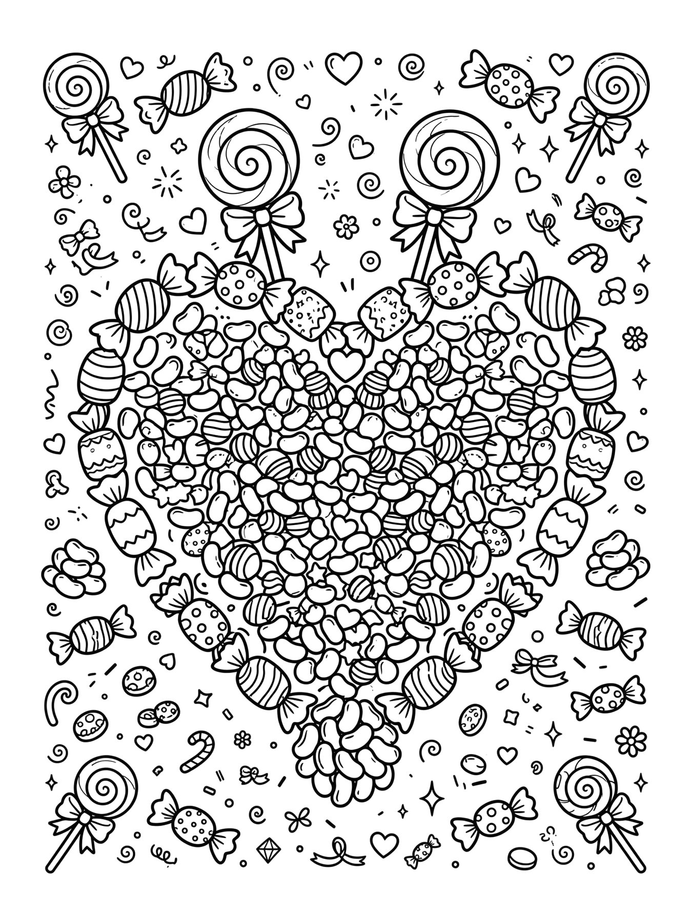 Desenho de coração de doces para colorir