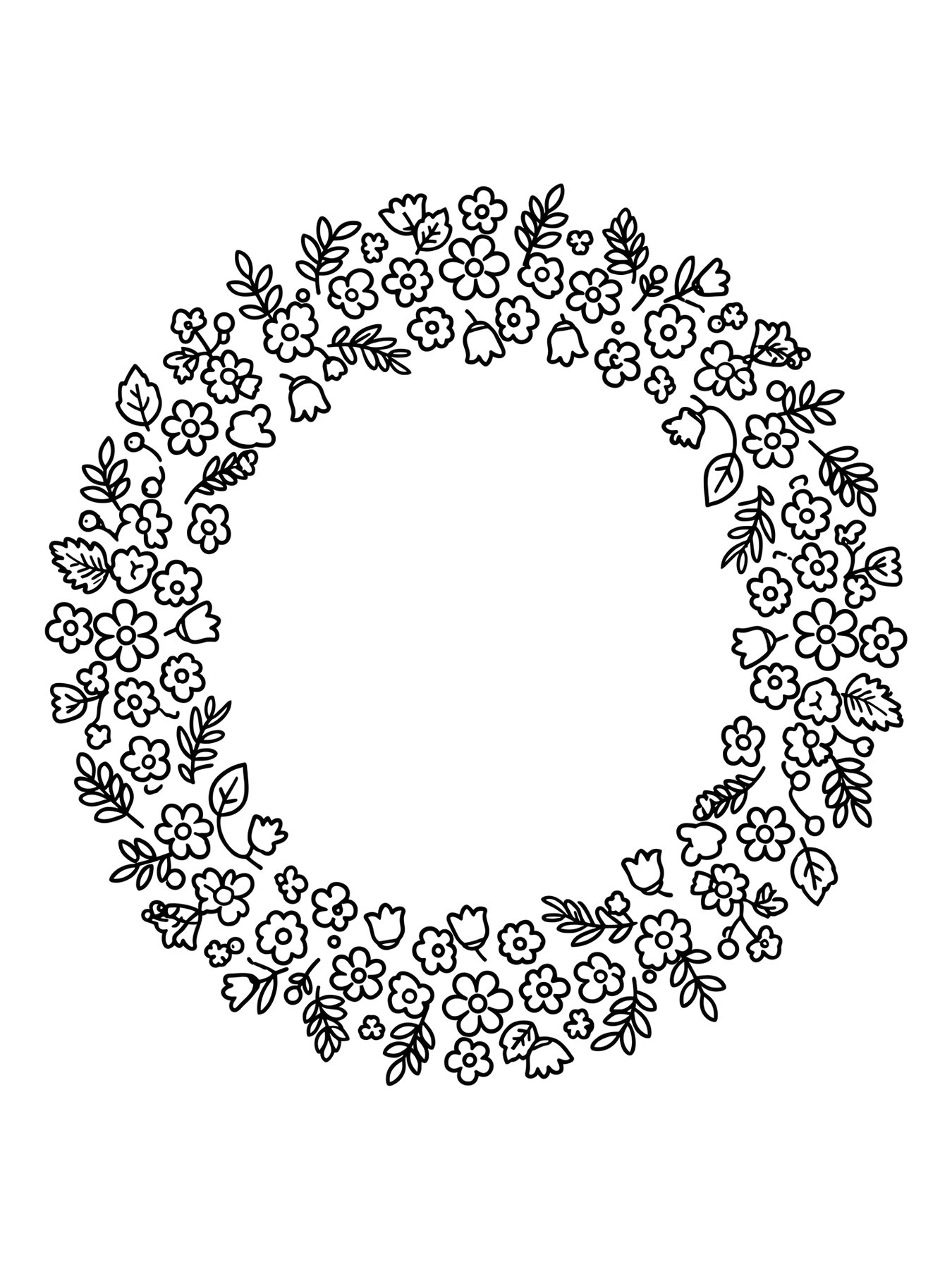 Desenho de coroa de flores para colorir