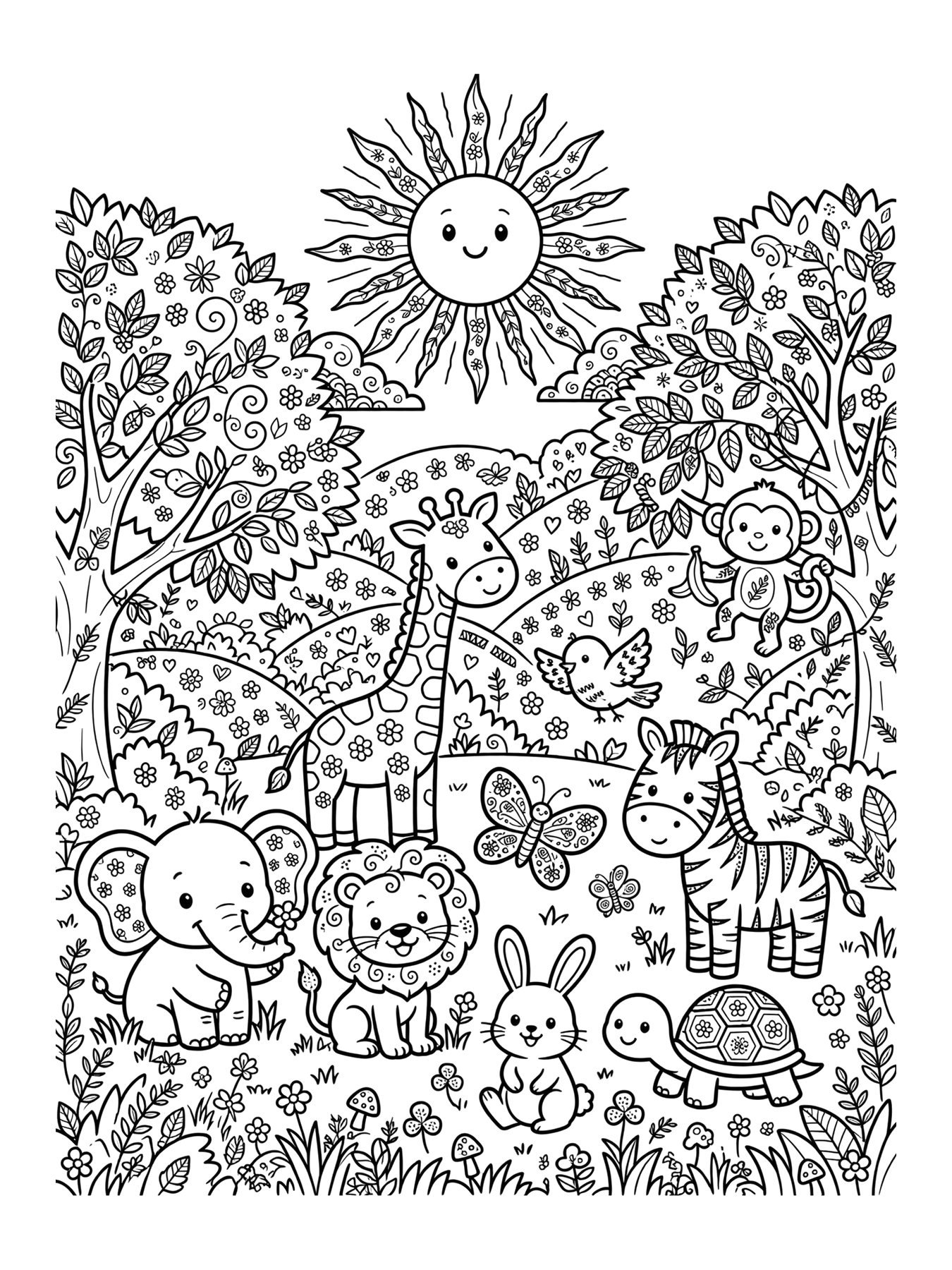 Desenho de criação dos animais para colorir