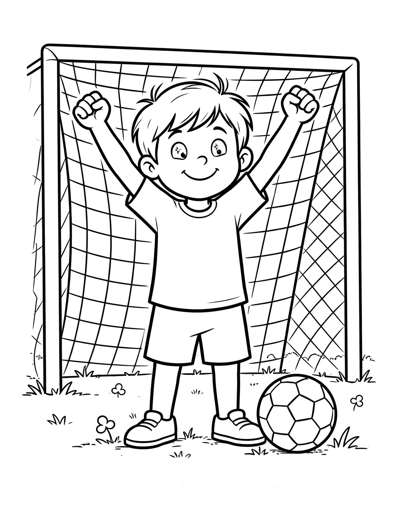 Desenho de criança comemorando gol para colorir