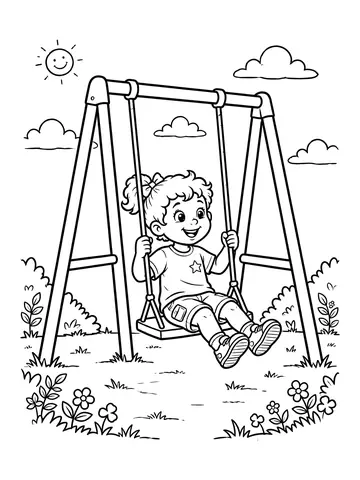 Desenho de criança no balanço para colorir