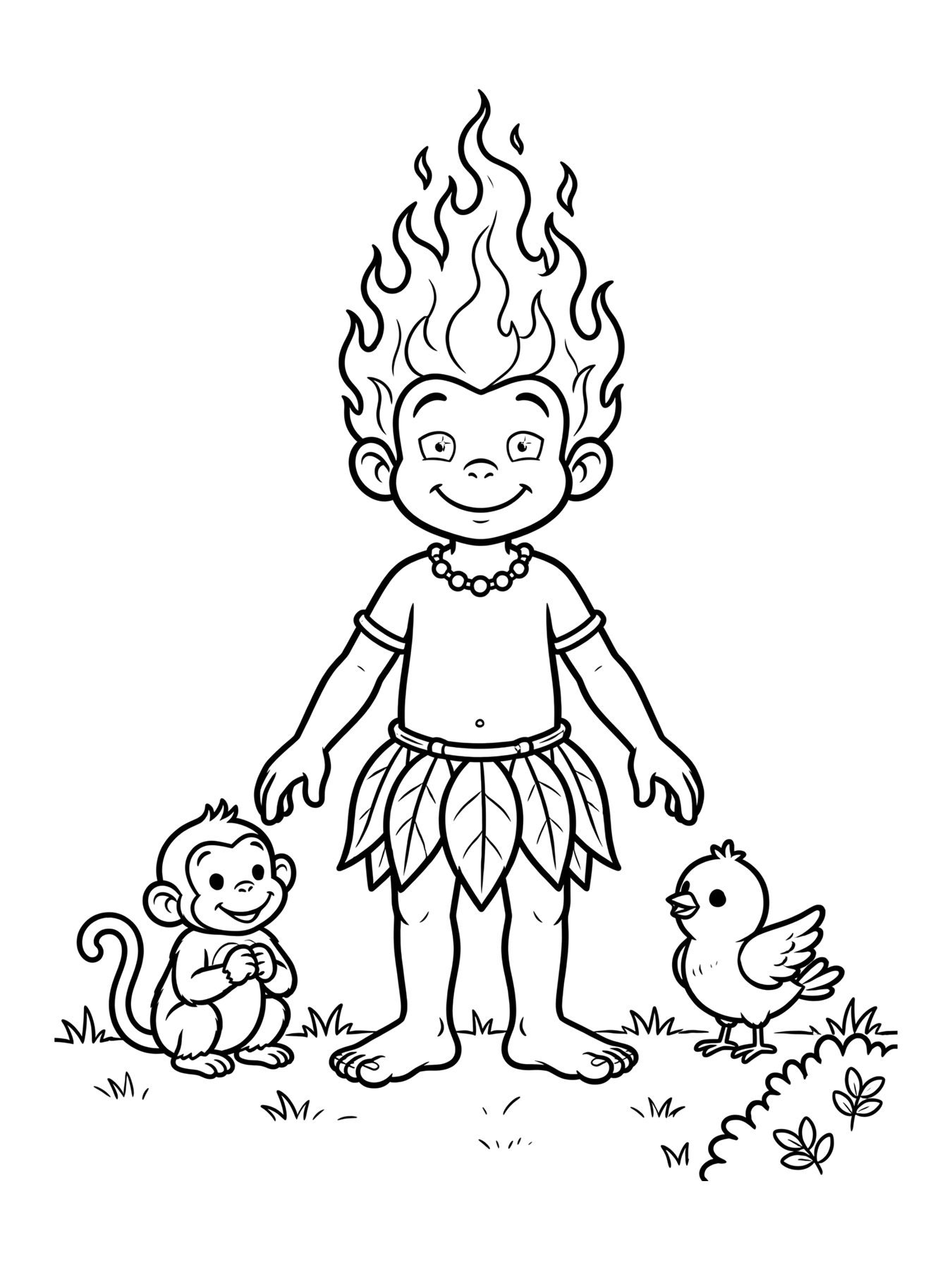 Desenho de curupira protegendo os animais da floresta para colorir