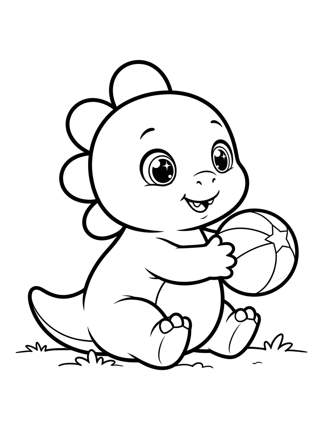 Desenho de dino Dudu brincando com uma bola para colorir
