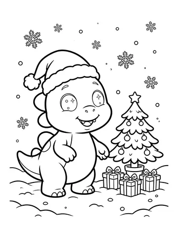 Desenho de dino Dudu com gorro de Natal para colorir