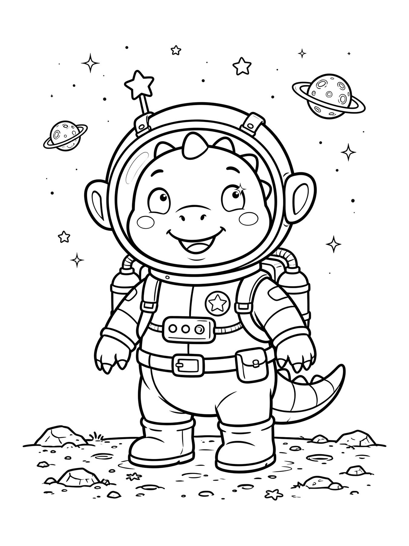 Desenho de dinossauro astronauta para colorir