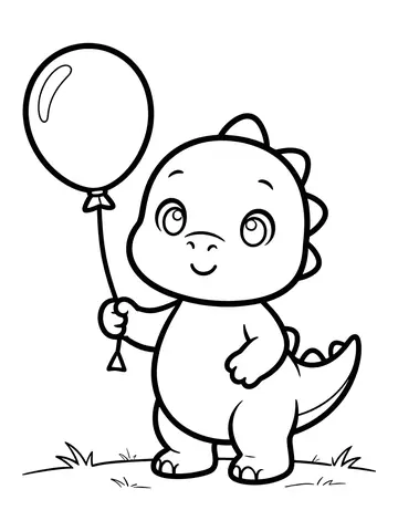 Desenho de dinossauro com balão para colorir
