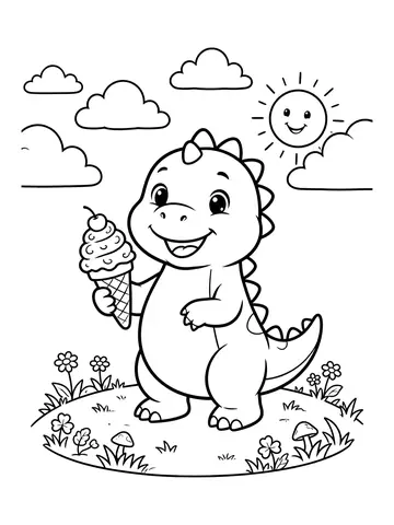 Desenho de dinossauro com sorvete para colorir
