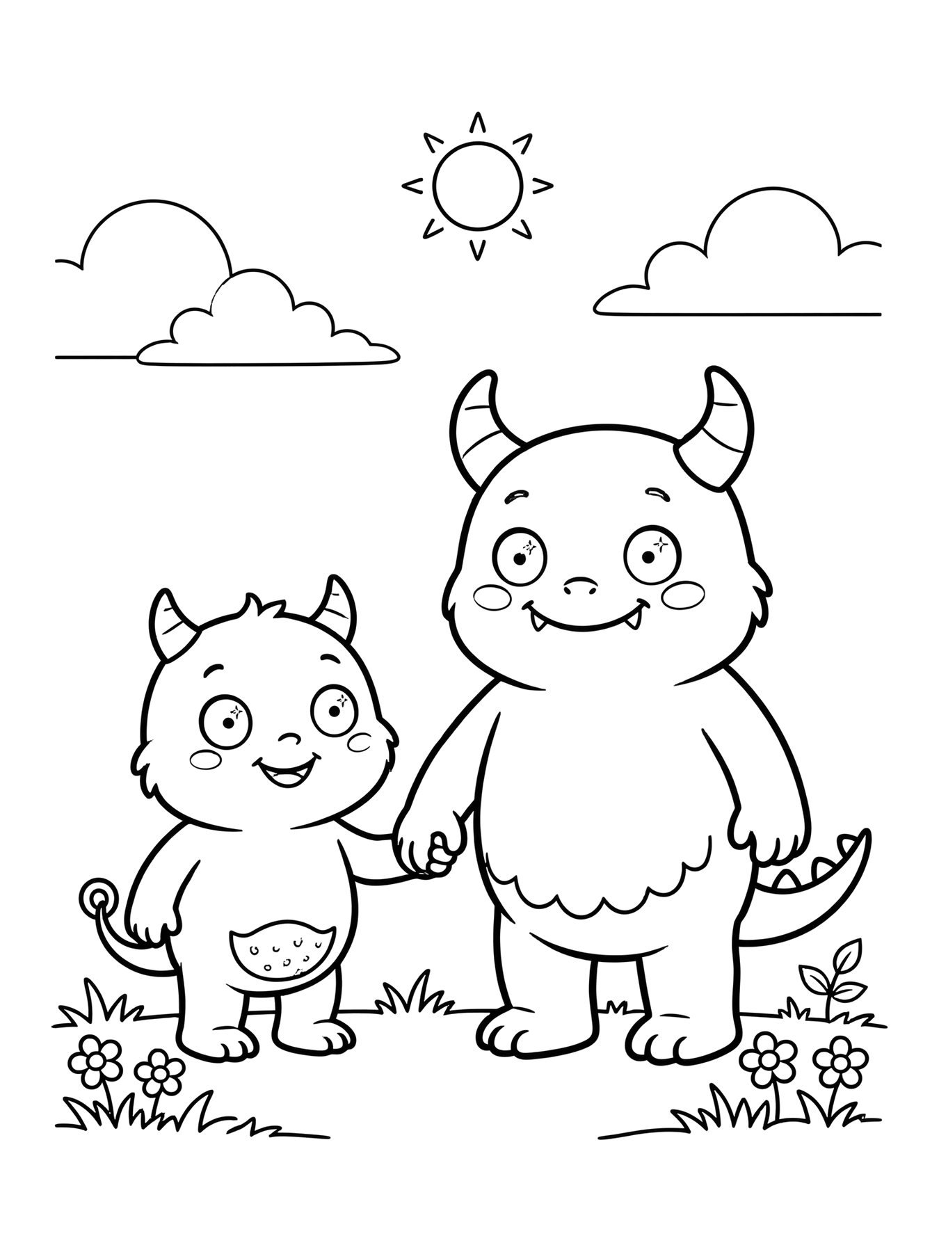 Desenho de dois monstrinhos amigos para colorir