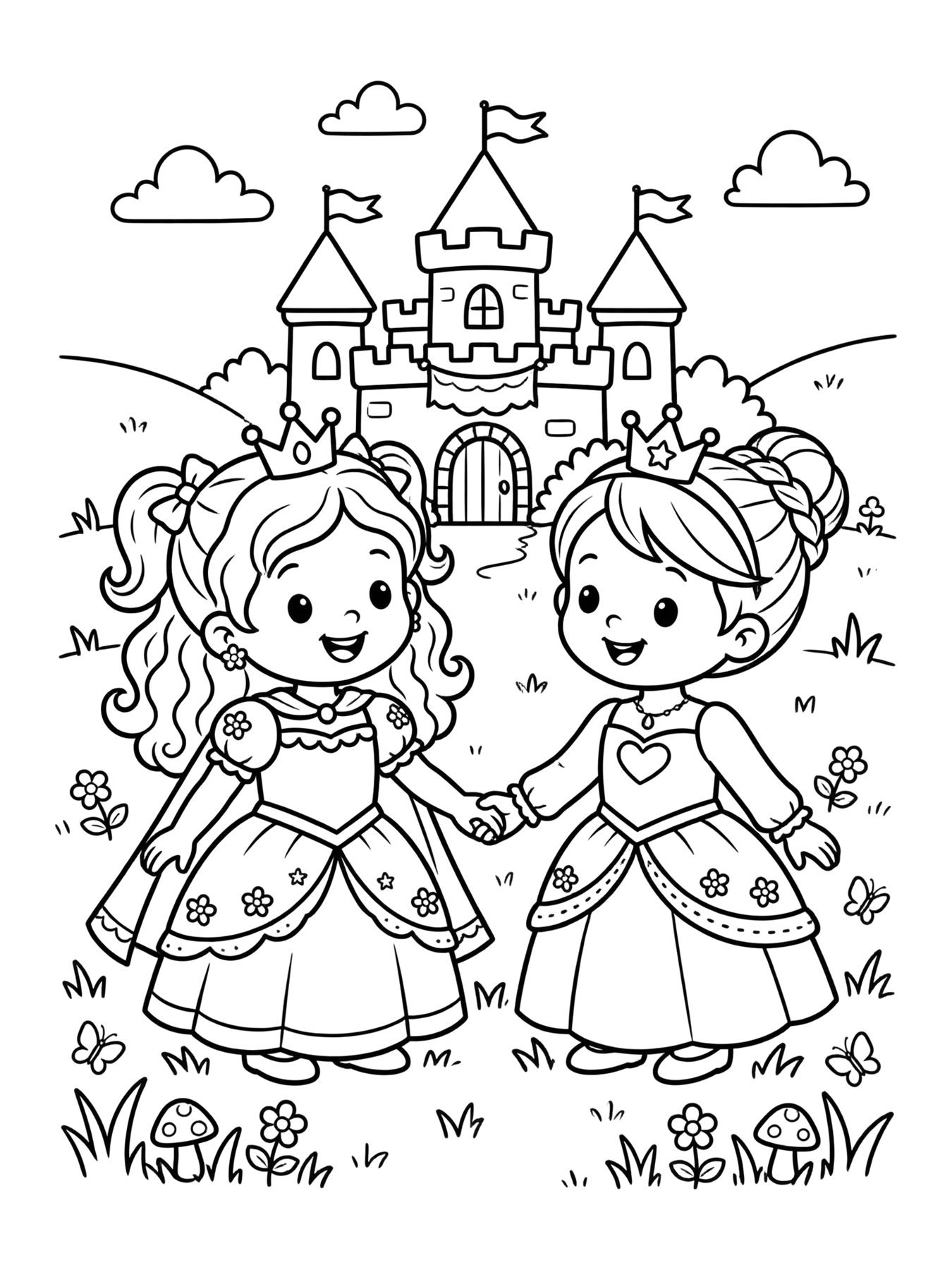 Desenho de duas princesas amigas para colorir