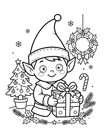 Desenho de duende de Natal fofo para colorir