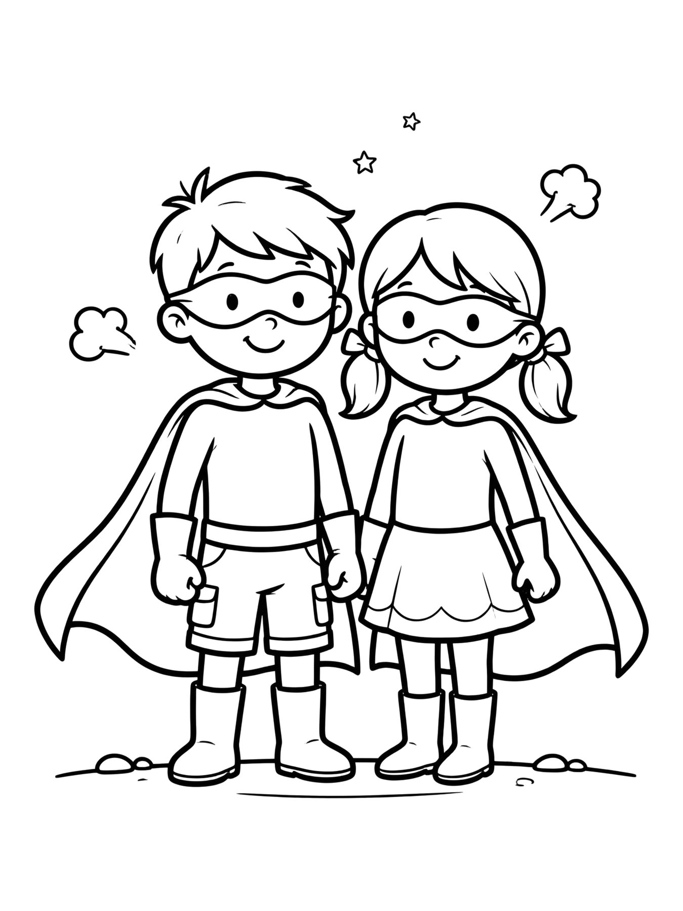 Desenho de dupla de heróis originais irmão e irmã para colorir