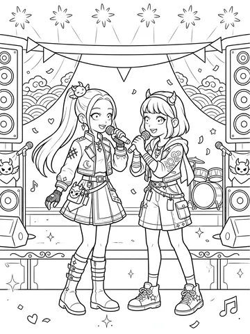 Desenho de Dupla no palco para colorir