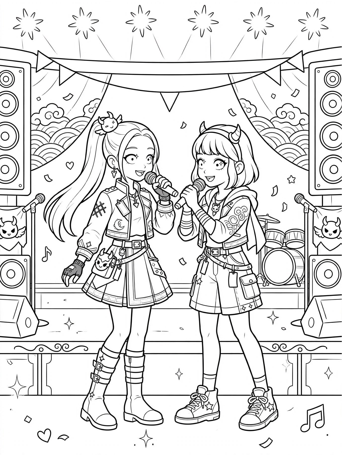 Desenho de Dupla no palco para colorir