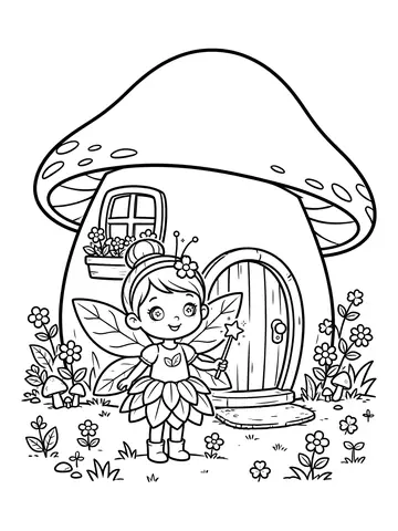 Desenho de fafá a fadinha na casinha de cogumelo para colorir