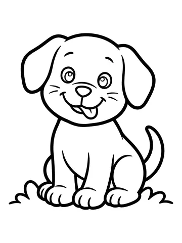 Desenho de filhote de cachorro sentado sorrindo para colorir