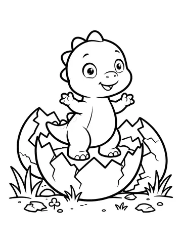 Desenho de filhote de dinossauro saindo do ovo para colorir