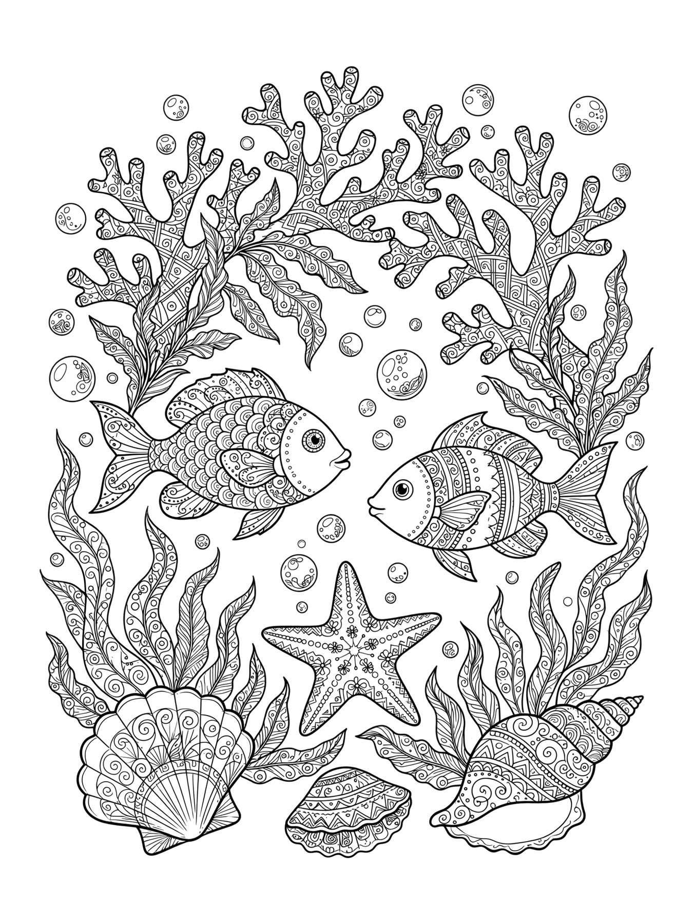 Desenho de fundo do mar detalhado para colorir