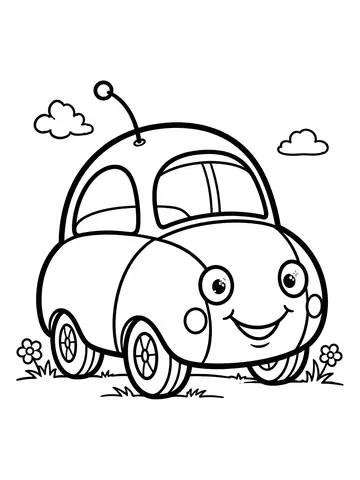 Desenho de fusca fofo sorrindo para colorir