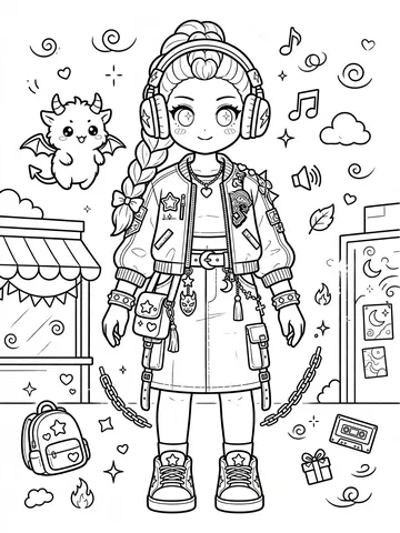 Desenho de Garota com fones para colorir