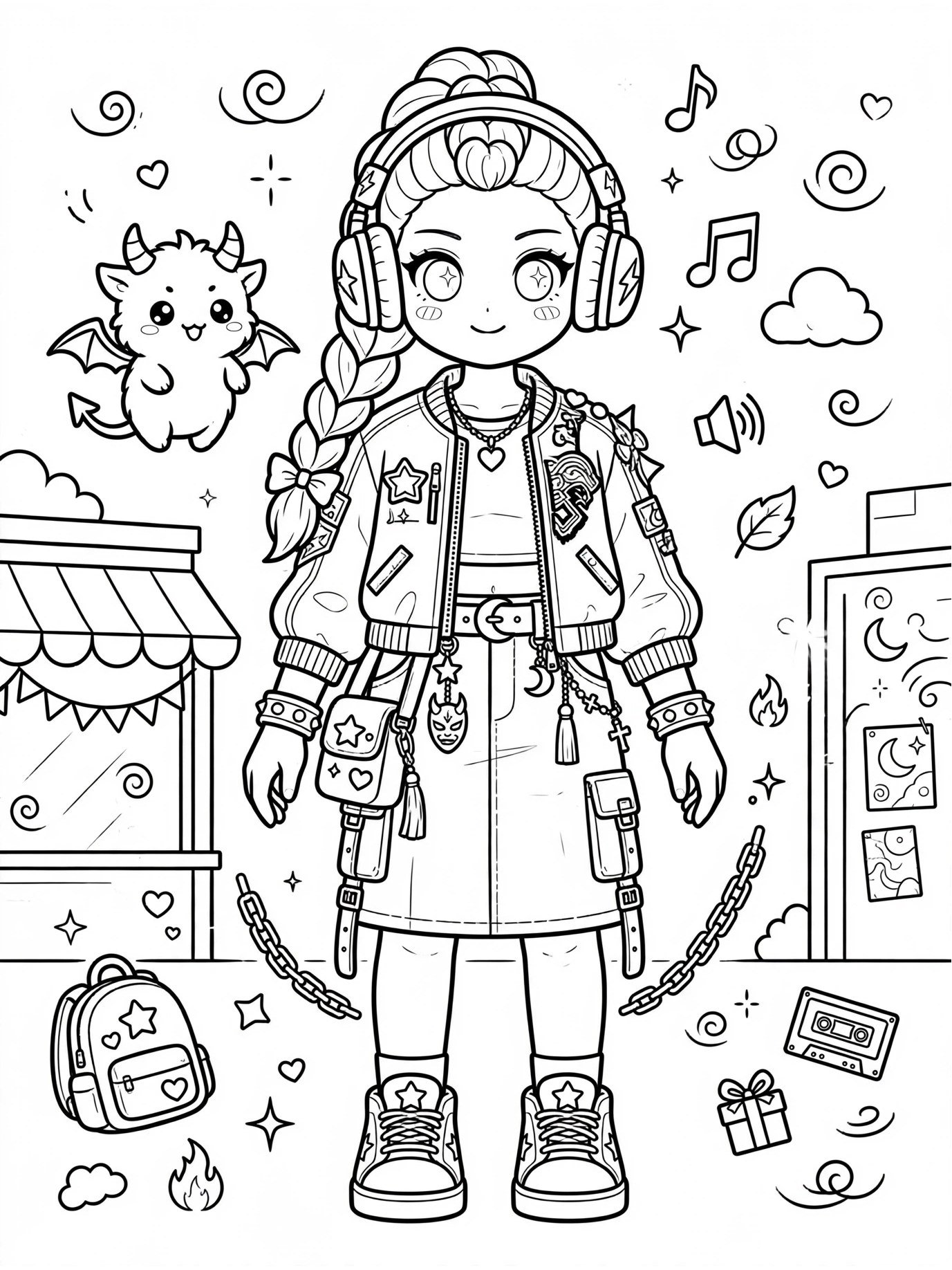 Desenho de Garota com fones para colorir