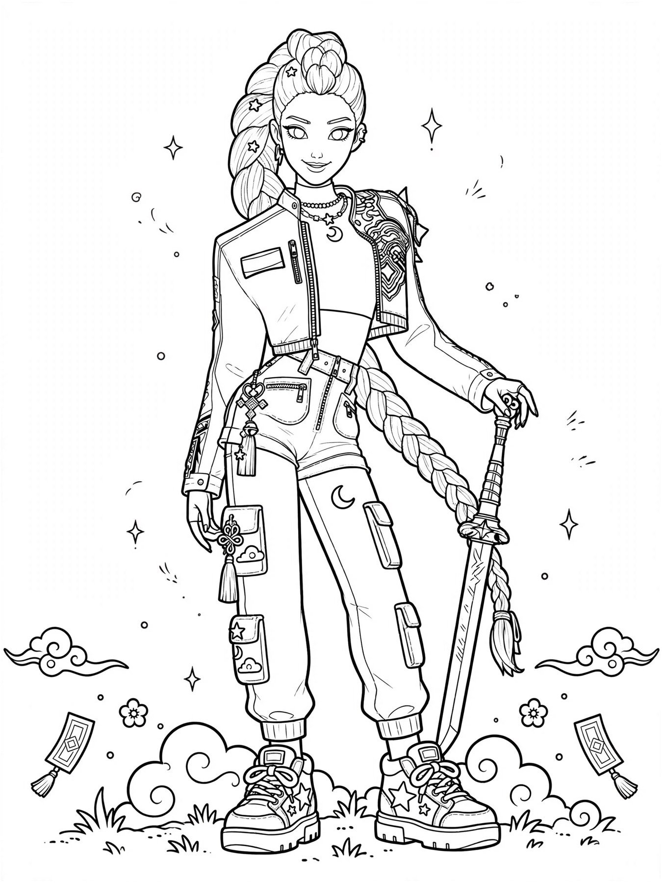 Desenho de Garota com jaqueta para colorir