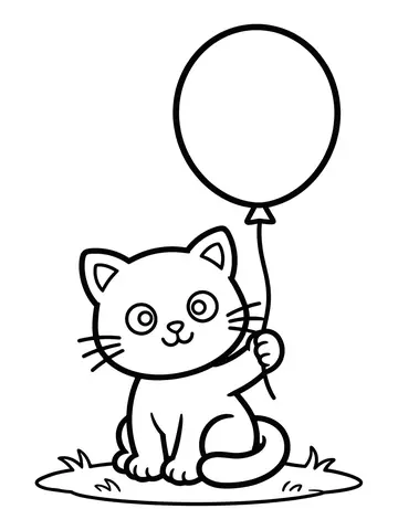 Desenho de gato com balão para colorir