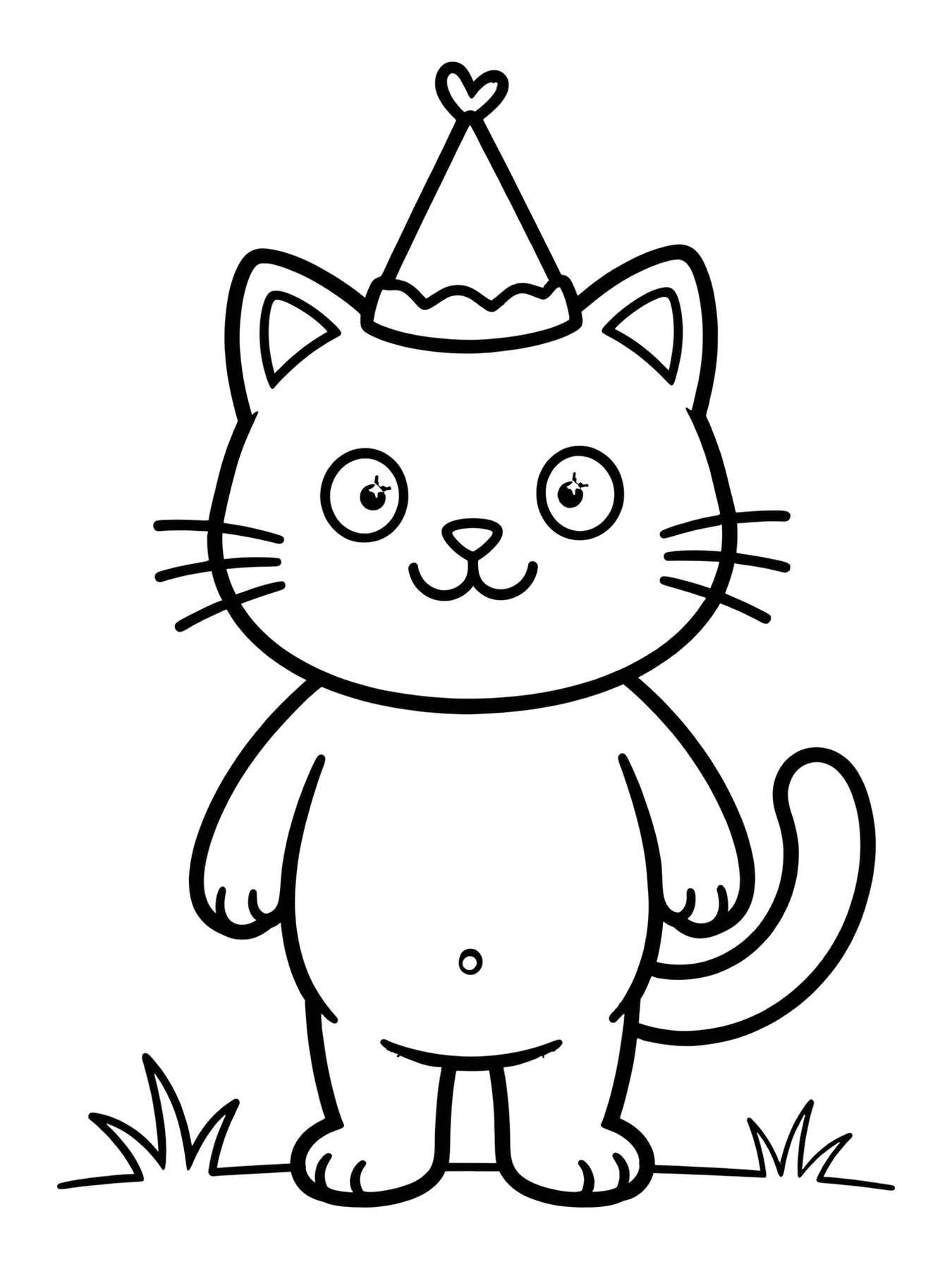 Desenho de gato com chapéu de festa para colorir