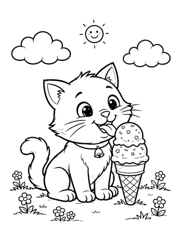 Desenho de gato com sorvete para colorir
