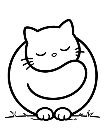 Desenho de gato dormindo enrolado para colorir