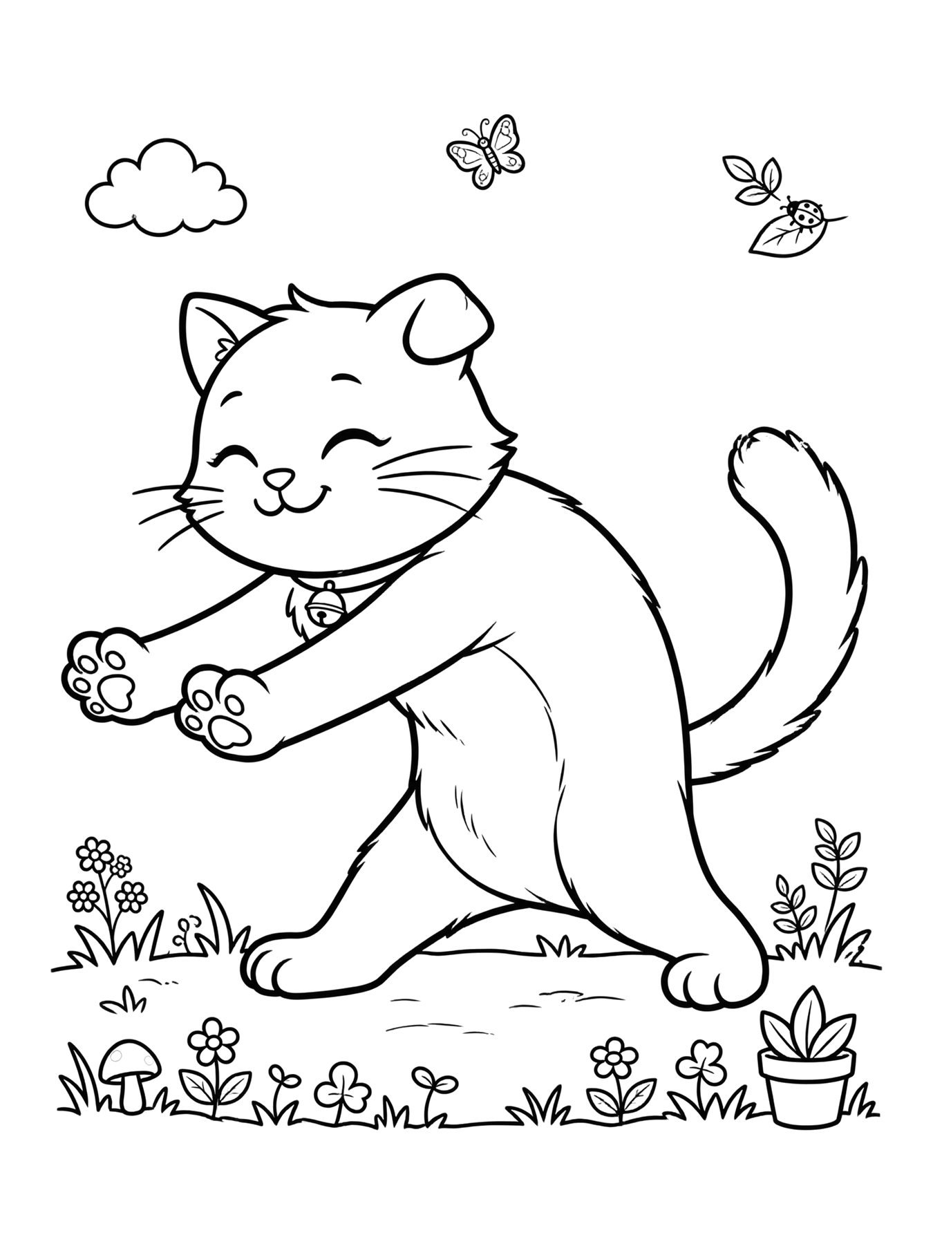 Desenho de gato espreguiçando para colorir