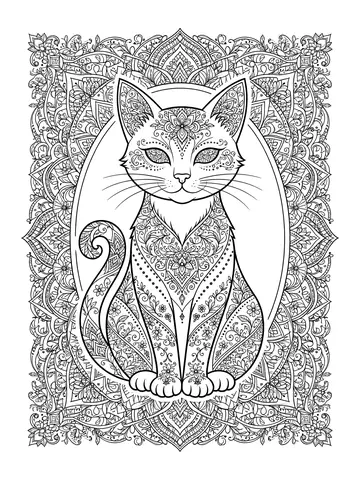 Desenho de gato mandala para adultos para colorir