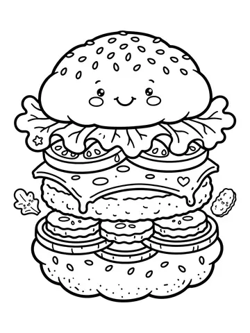 Desenho de hambúrguer kawaii para colorir