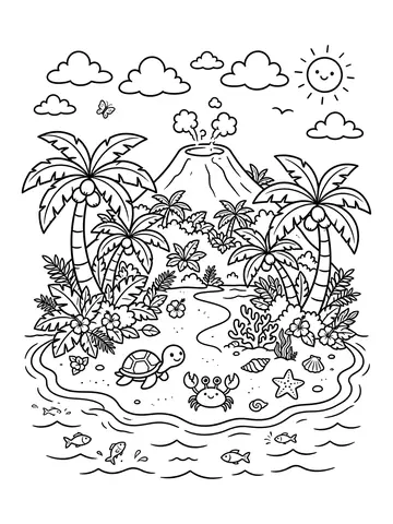 Desenho de ilha tropical para colorir