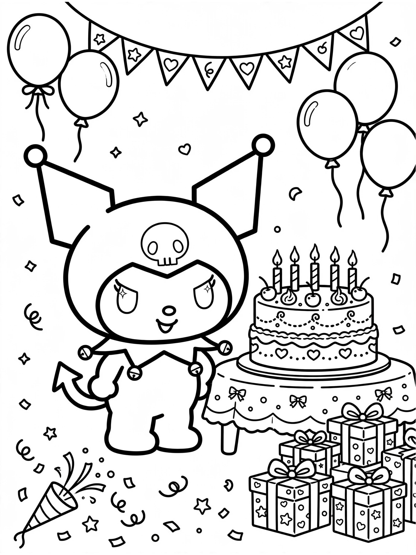 Desenho de Kuromi com bolo para colorir