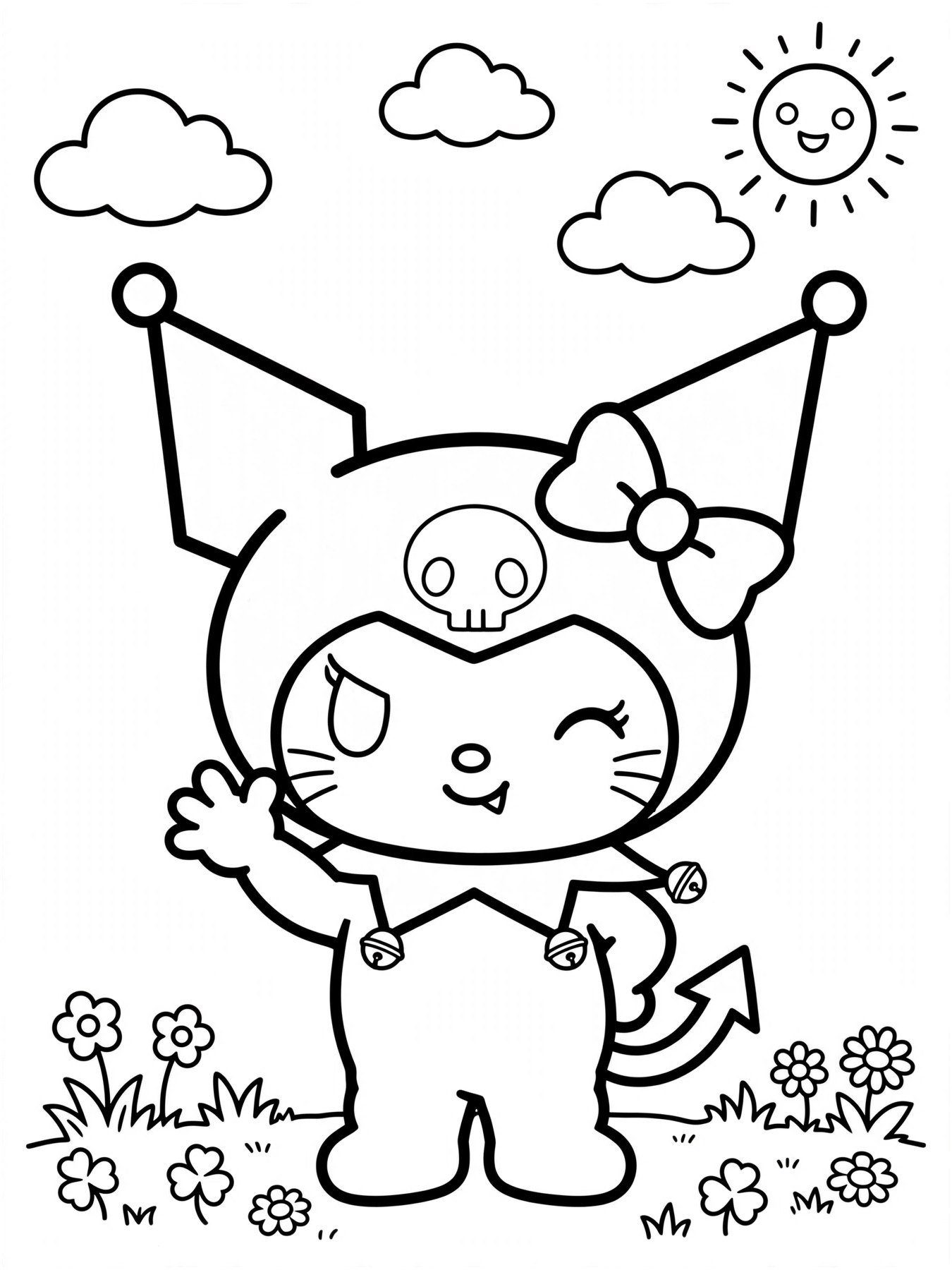 Desenho de Kuromi fofa sorrindo para colorir
