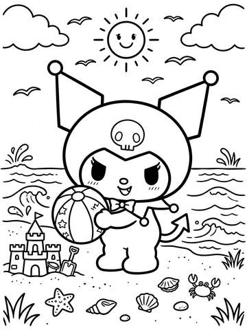 Desenho de Kuromi na praia para colorir