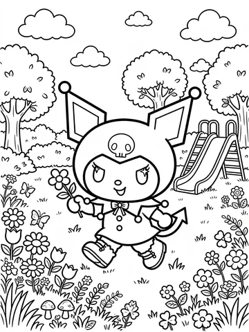 Desenho de Kuromi no parque para colorir