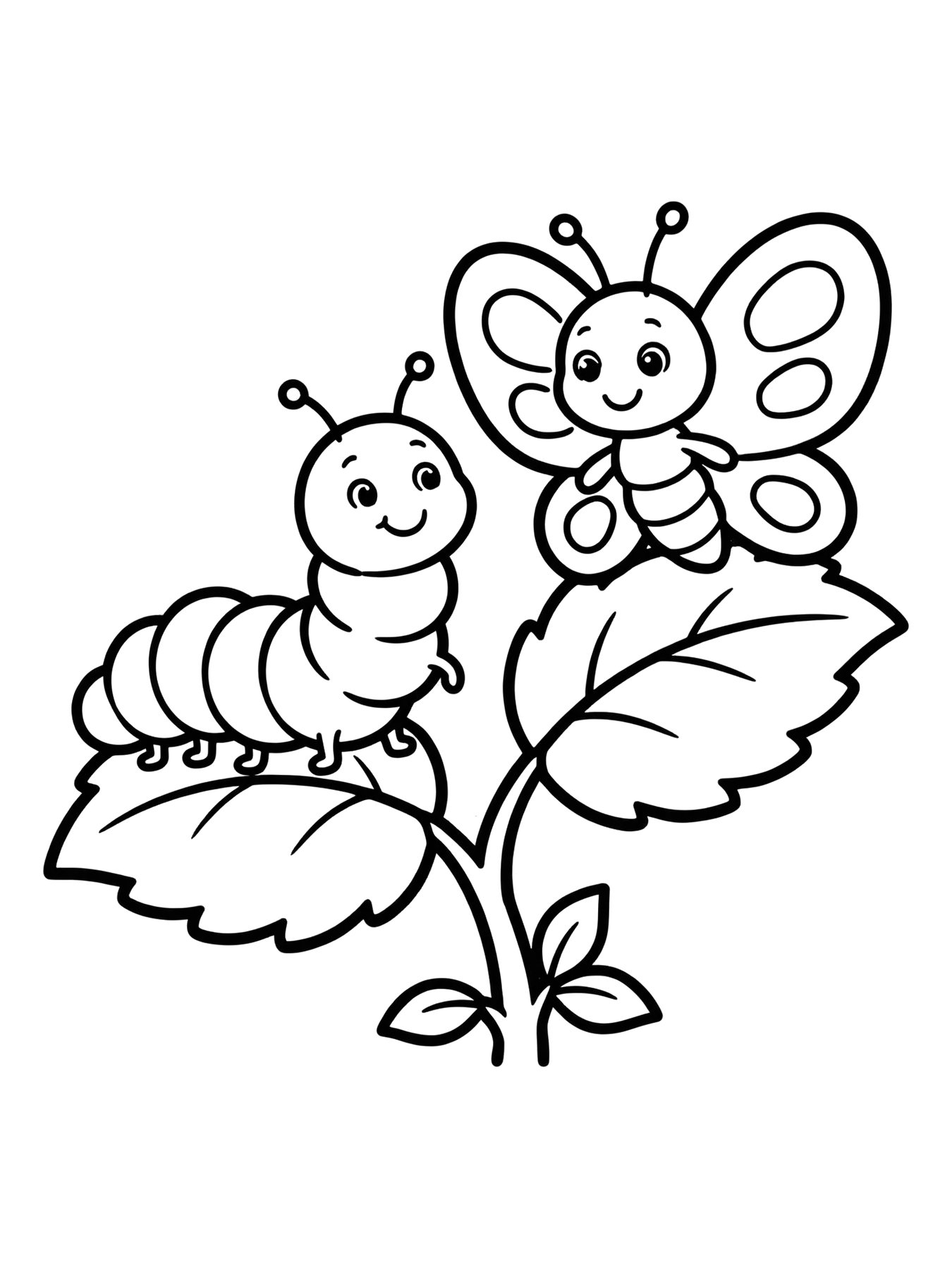 Desenho de lagarta e borboleta ciclo da vida para colorir