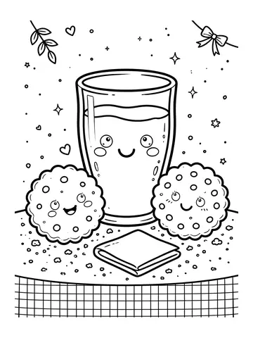 Desenho de leite com biscoito fofos para colorir