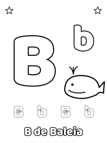 Letra B maiúscula e minúscula para colorir com a palavra Baleia
