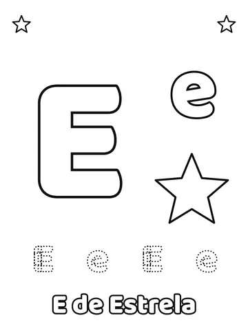 Letra E maiúscula e minúscula para colorir com a palavra Estrela