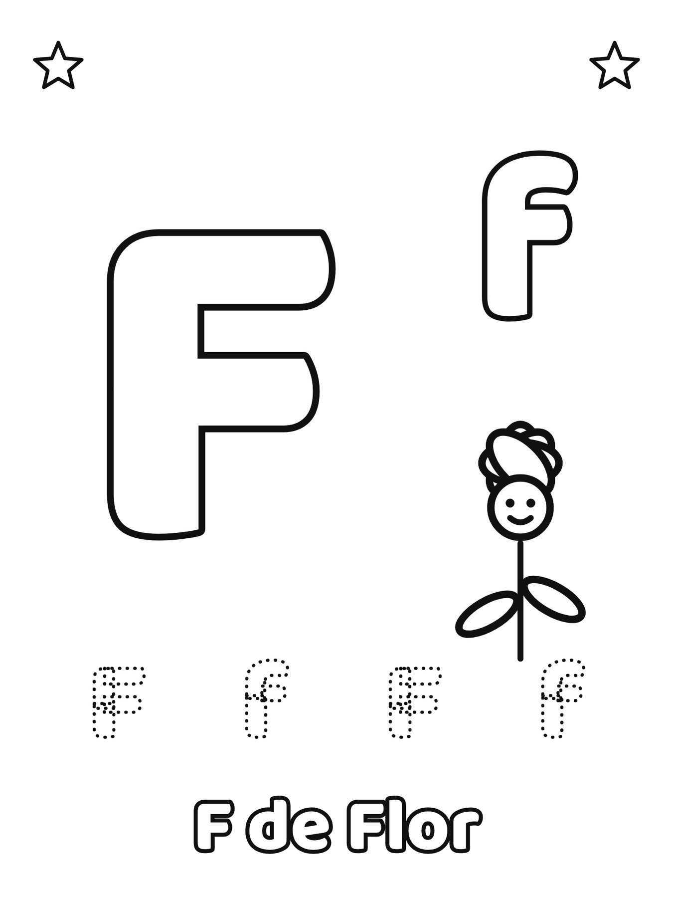 Letra F maiúscula e minúscula para colorir com a palavra Flor