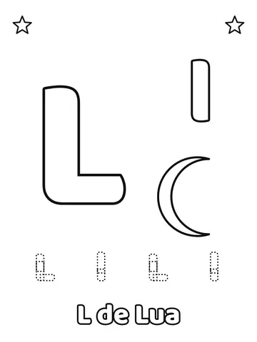 Letra L maiúscula e minúscula para colorir com a palavra Lua