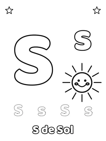 Letra S maiúscula e minúscula para colorir com a palavra Sol