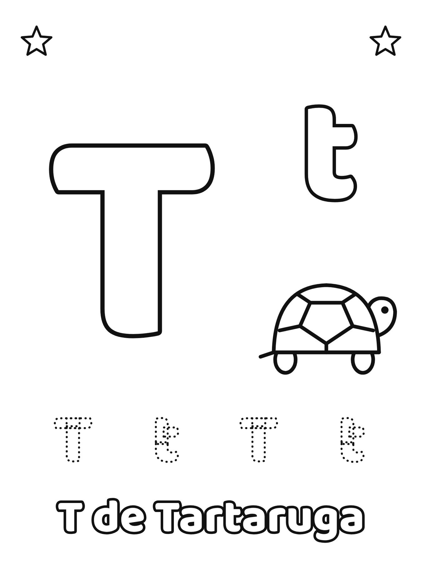 Letra T maiúscula e minúscula para colorir com a palavra Tartaruga