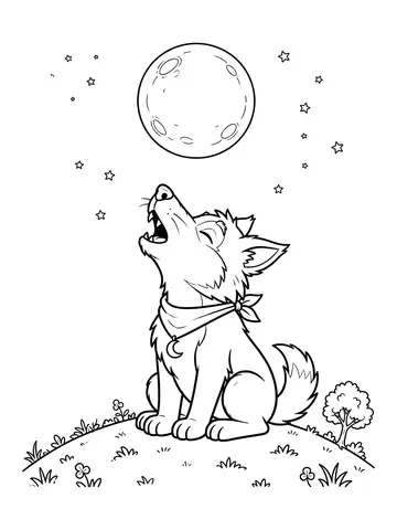 Desenho de lobisomem fofo na lua cheia para colorir